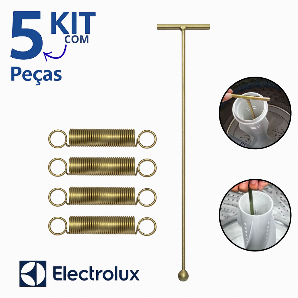 Chave T 10mm Longa para Agitador Electrolux Lm 62cm + Conjunto de 4 Molas