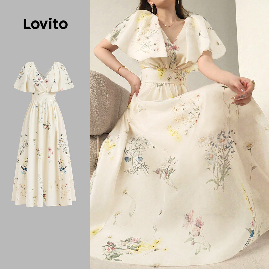 Lovito Vestido Elegante com Babados para Primavera/verão para Mulheres L154ED1149