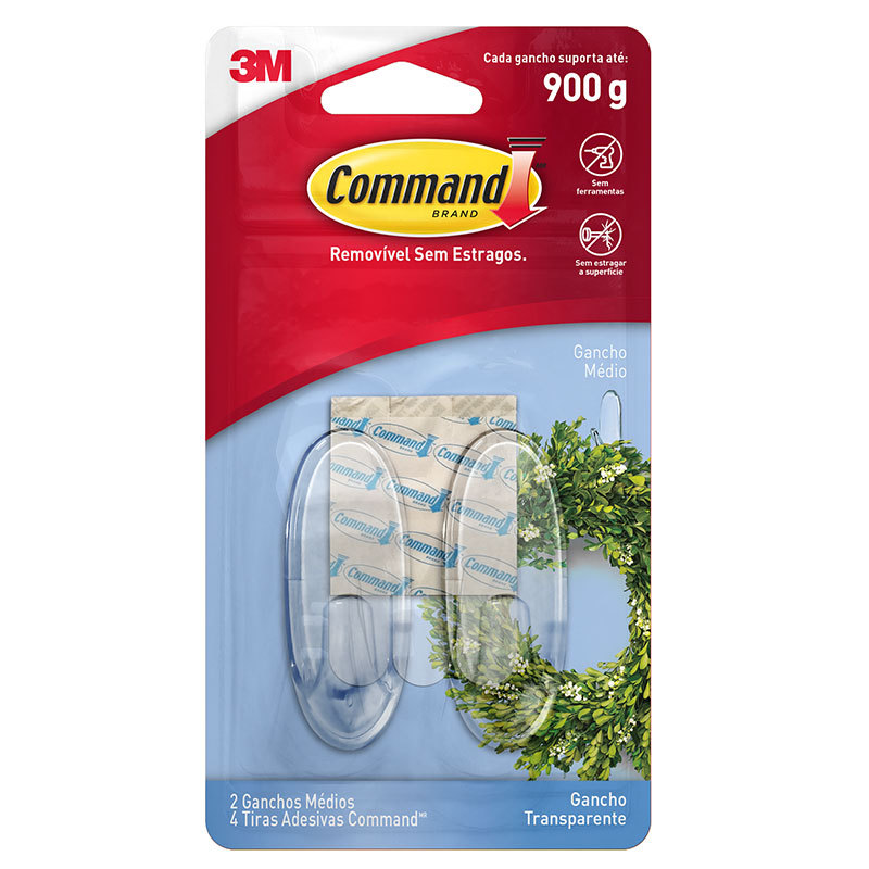 Gancho adesivo Command transparente médio 2 unid HB004270540 3M