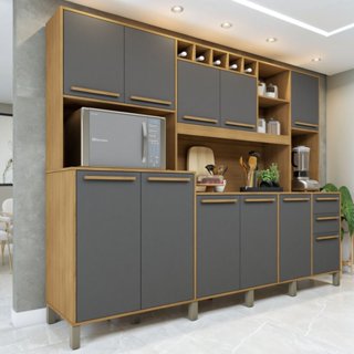 Armário de Cozinha 11 Portas 2 Gavetas Agata Cinamomo/Grafite em Oferta na Shopee