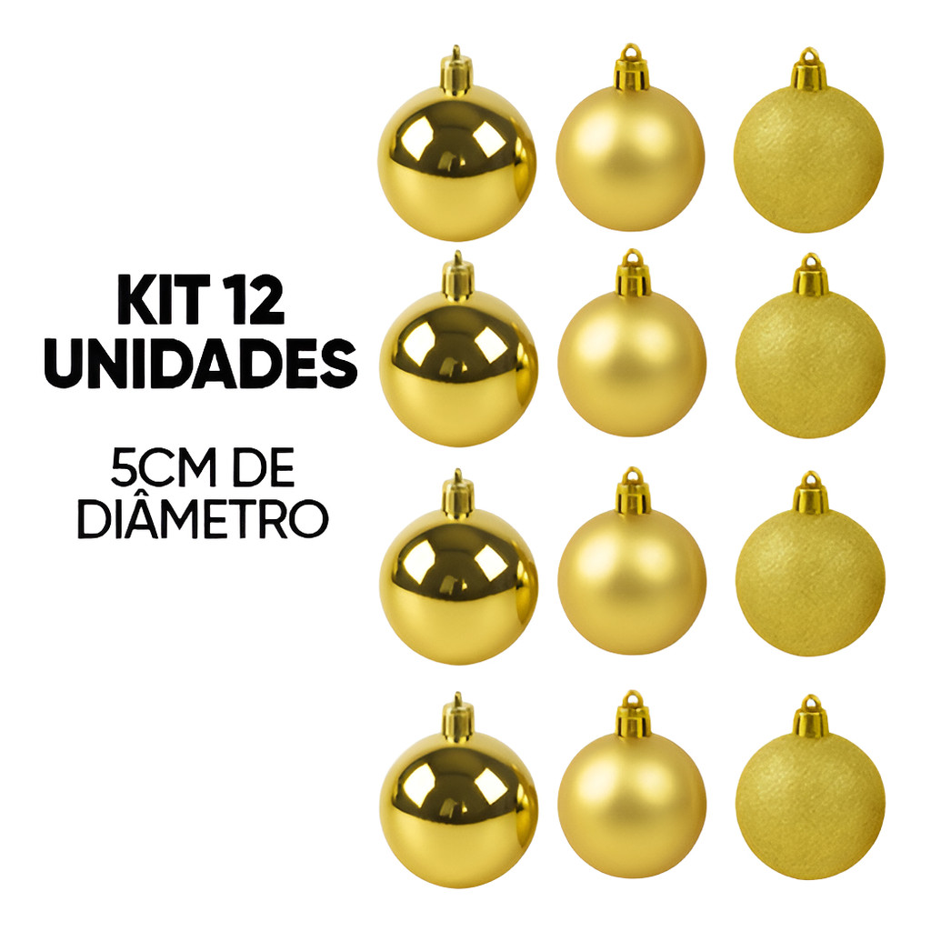 Kit 12 Bolas De Natal Varias Cores 5cm Enfeite Dourado Ouro