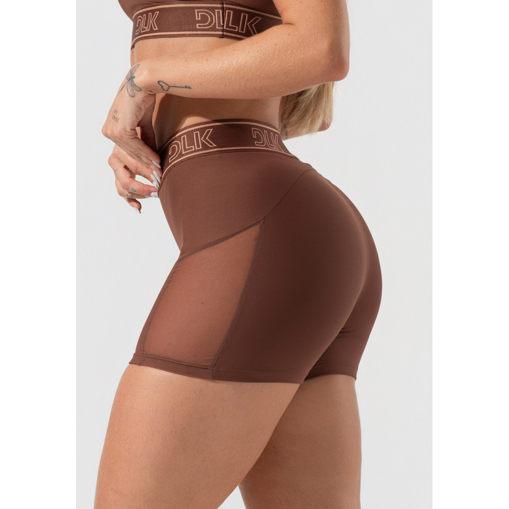 SHORT FITNESS FEMININO COM ELÁSTICO NO CÓS E TULE LATERAL ACTIVITY DLK em Oferta na Shopee