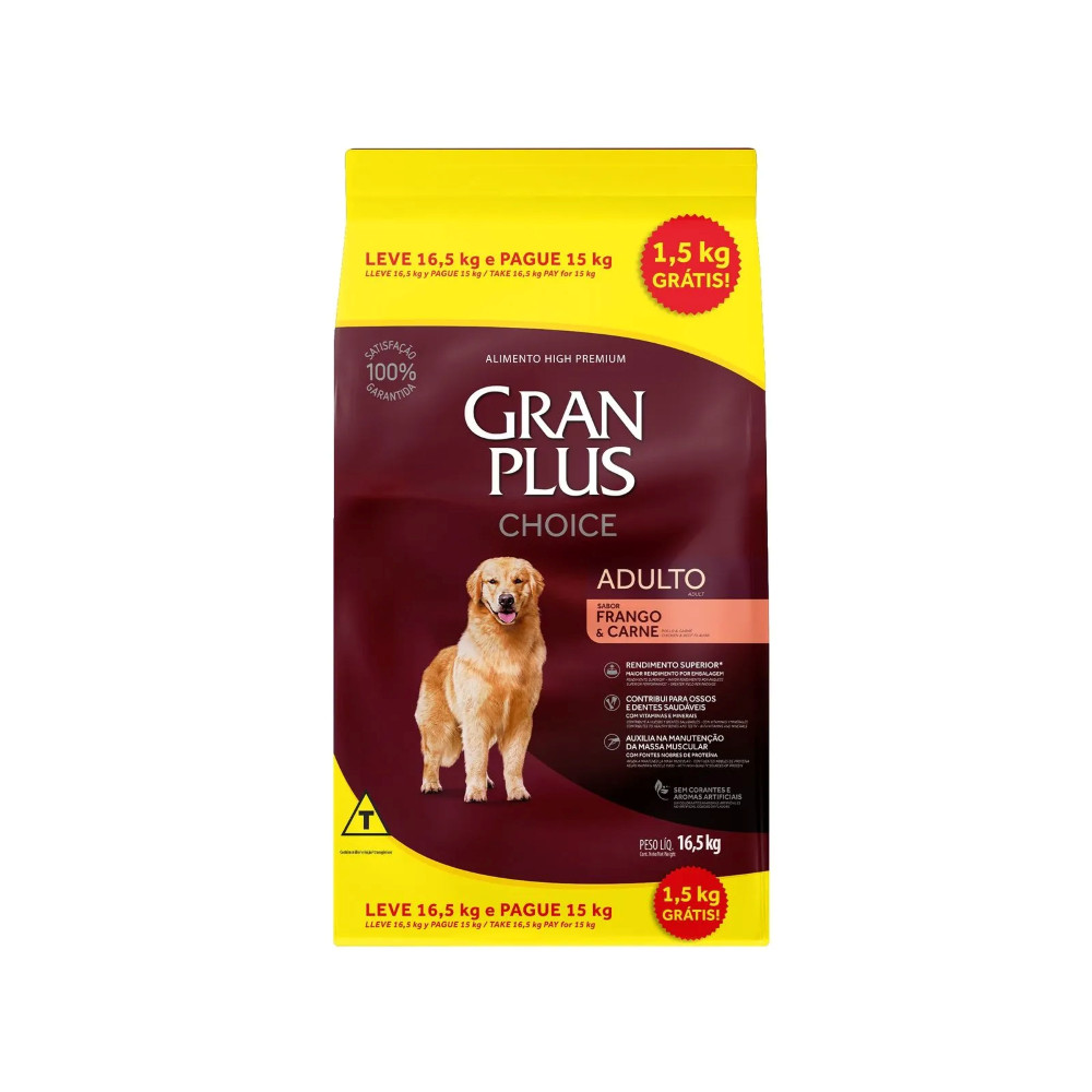Ração Gran Plus Cães Choice Adultos Frango e Carne Bônus Bag 16,5kg em Oferta na Shopee