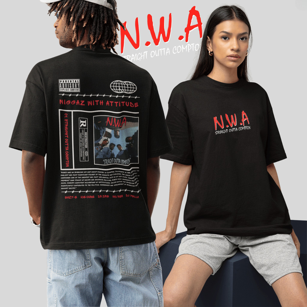 [Camiseta Premium em Algodão Puro]SISI Camiseta Estampada Rap Nwa Hip Hop Camisa Algodão Unissex Oversized