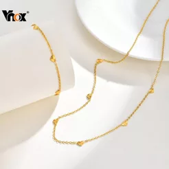 Vnox Ouro Pequeno Em Forma De Coração Link Corrente Pulseira Colar Conjunto De Aço Inoxidável Feminino Meninas Simples M