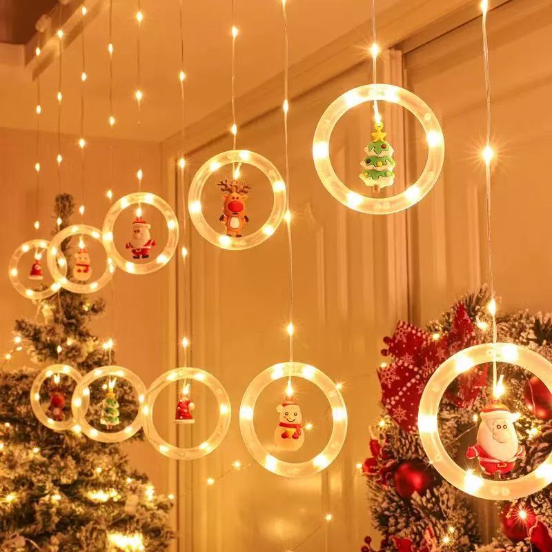 Cascata Led Pisca Pisca Cortina Luz RGB Amarela Decoração Natal Estrela Lua Papai Noel Neve Sacada