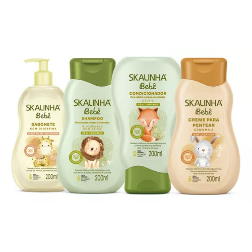 Kit Skalinha Bebê Sh + Cond 200ml Salvia + Sab Liq + Cr Pent 200ml Camomila