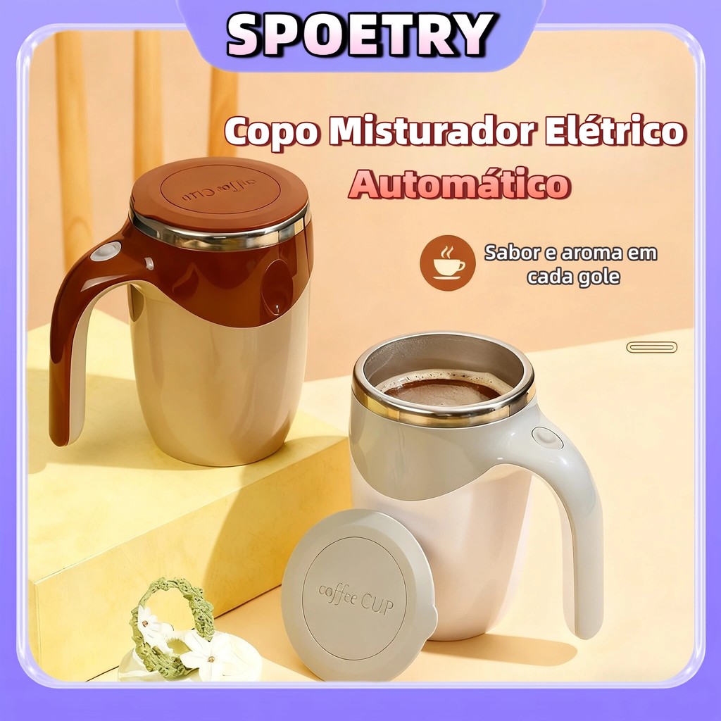 Copo Misturador Elétrico Automático Portátil Recarregável – Aço Inoxidável para Café e Bebidas
