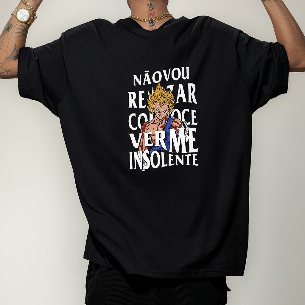Camiseta Oversized Vegeta Não Vou Revezar Verme Academia Gym