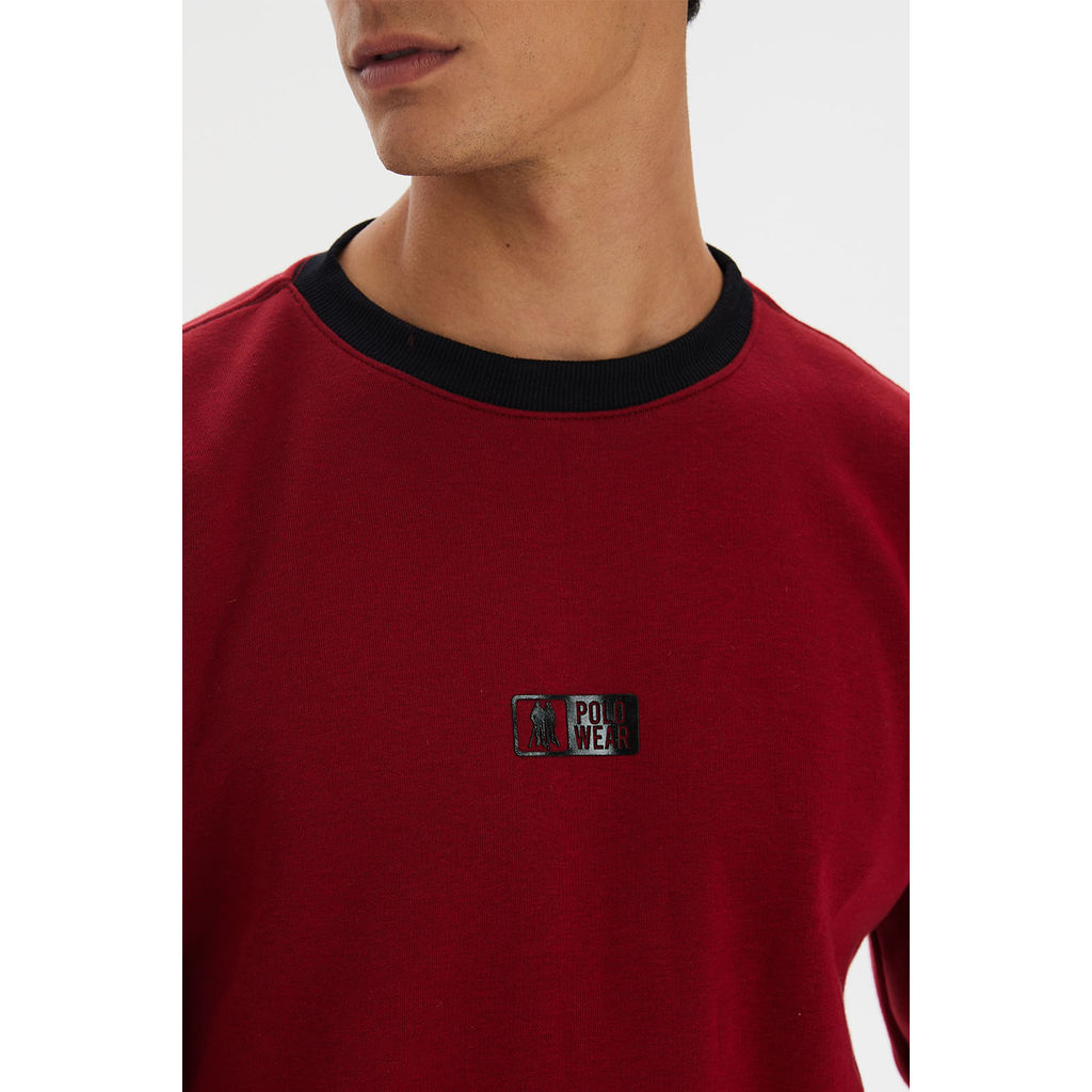Detalhes do Blusa Moletom Masculina Gola Careca Polo Wear Vermelho Médio