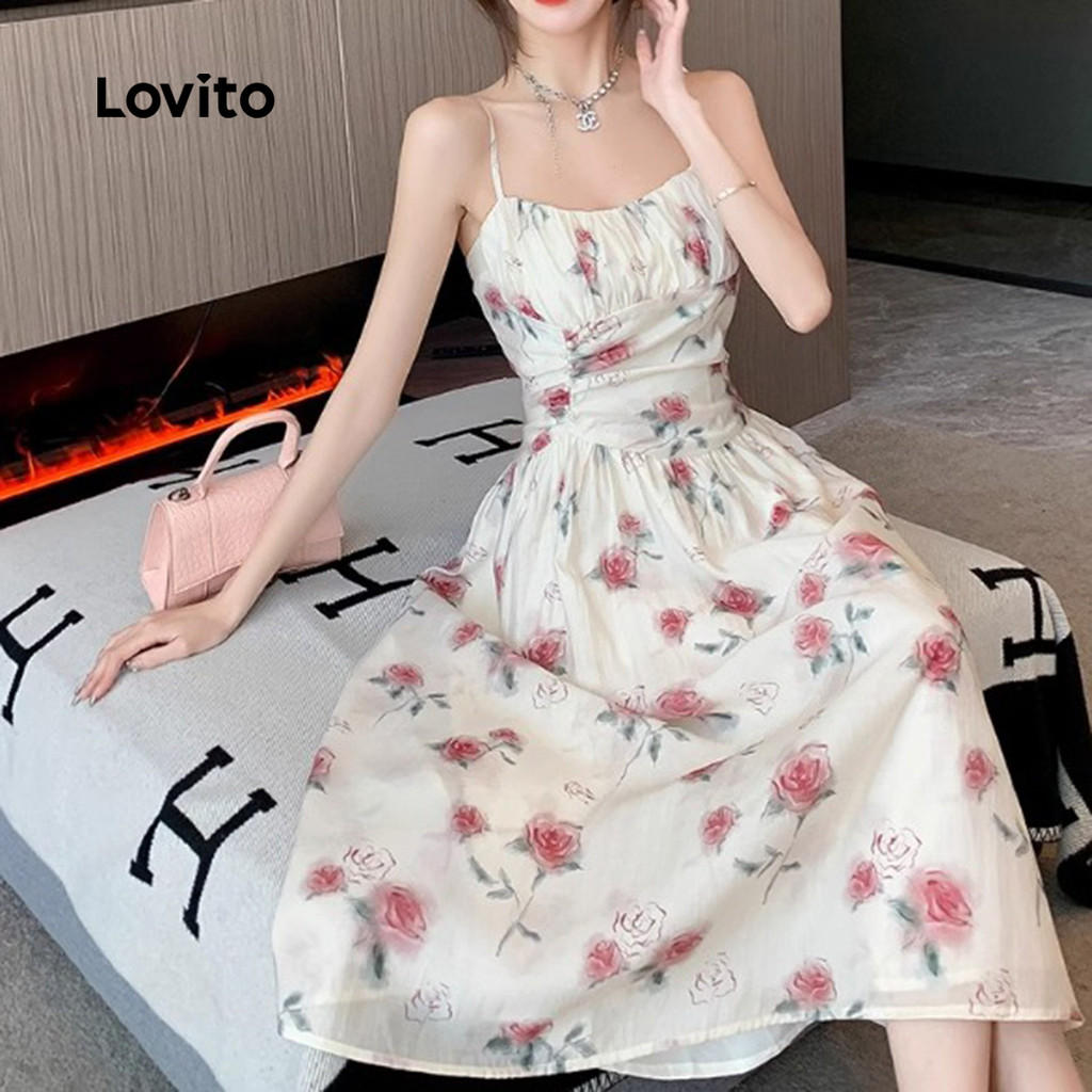 Detalhes do Lovito Vestido Elegante Vermelho Plissado Para Festa De Natal E Ano Novo Primavera/verão Para Mulheres LNE109D008