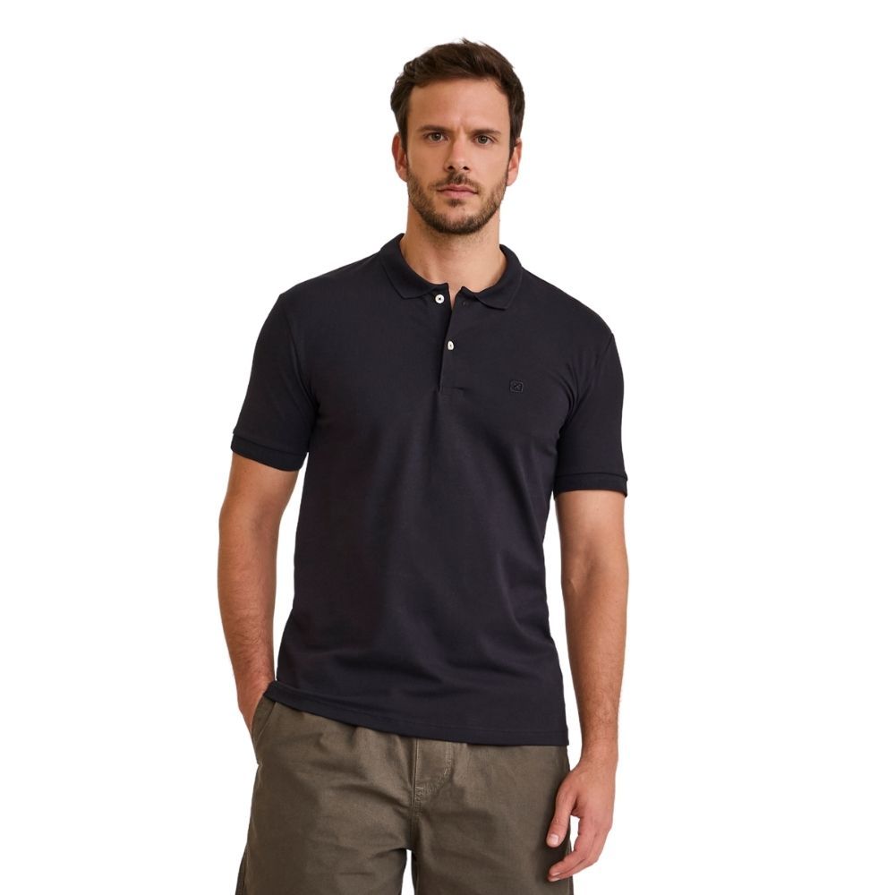 Camisa Masculina TXC Gola Pólo Slim Com Elastano Preta Bordado X Manga Curta Básica