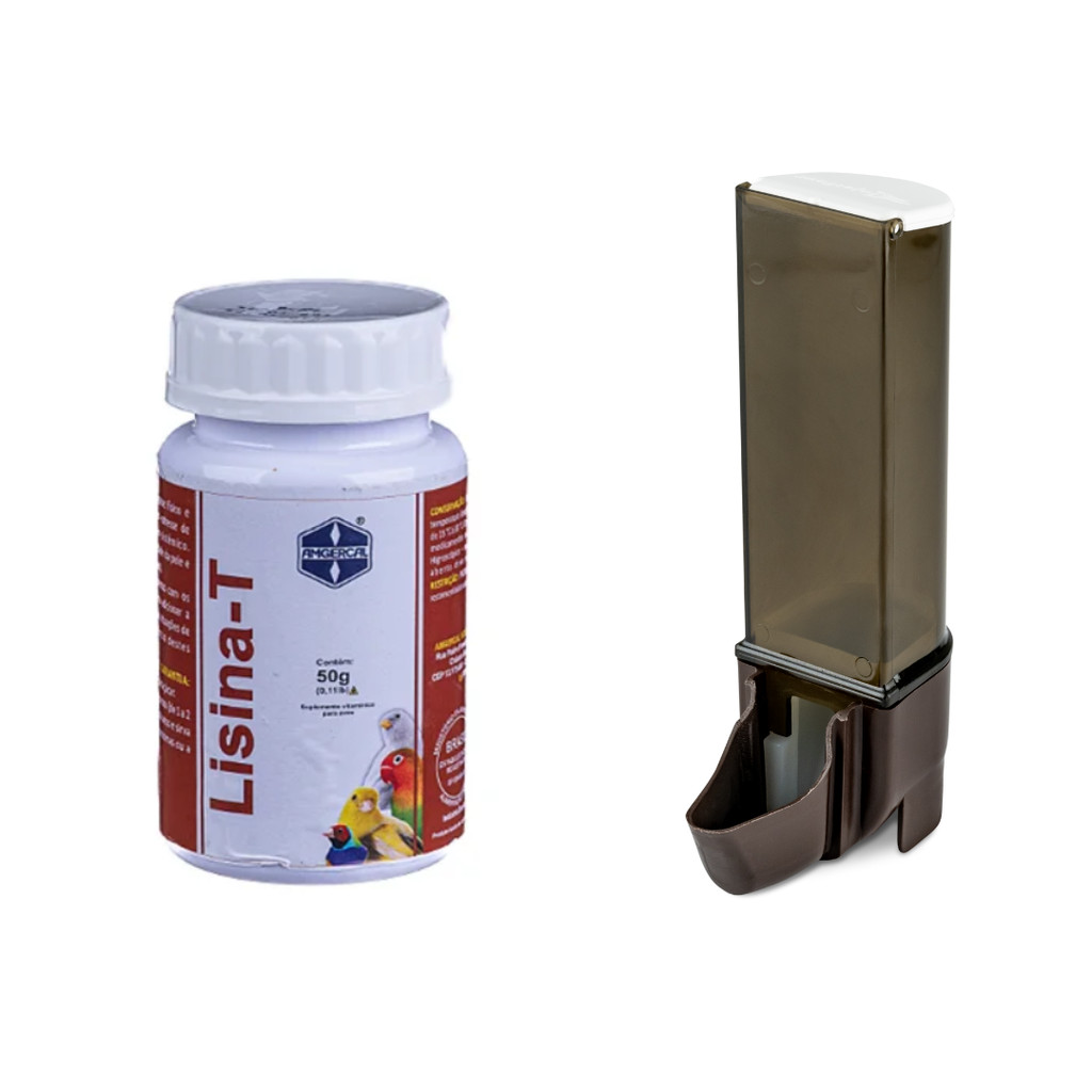 Lisina T Amgercal (50g) + Comedouro Automático Sertão Âmbar Malha Larga (100ml)