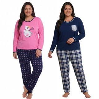 Pijama Feminino Plus Size Estampado / Pijama de Frio