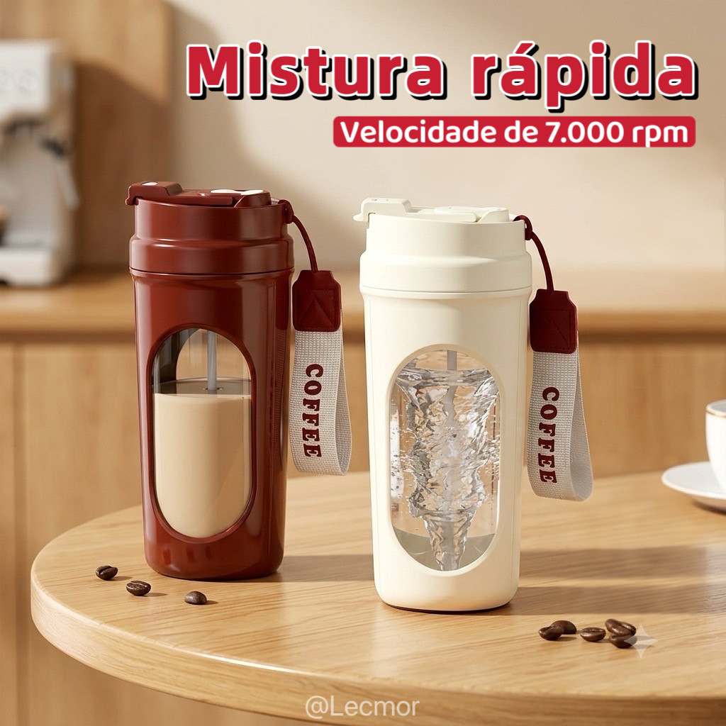 Copo Misturador Automático Elétrico Para Café Leite Whey Protein Copo Térmico Com Alça E Janela Visível