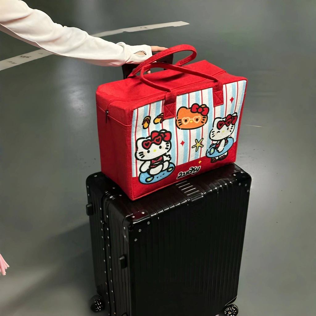 Olá kitty saco de viagem de feltro bagagem feminina portátil viagem de negócios leve grande capacidade bagagem saco adic