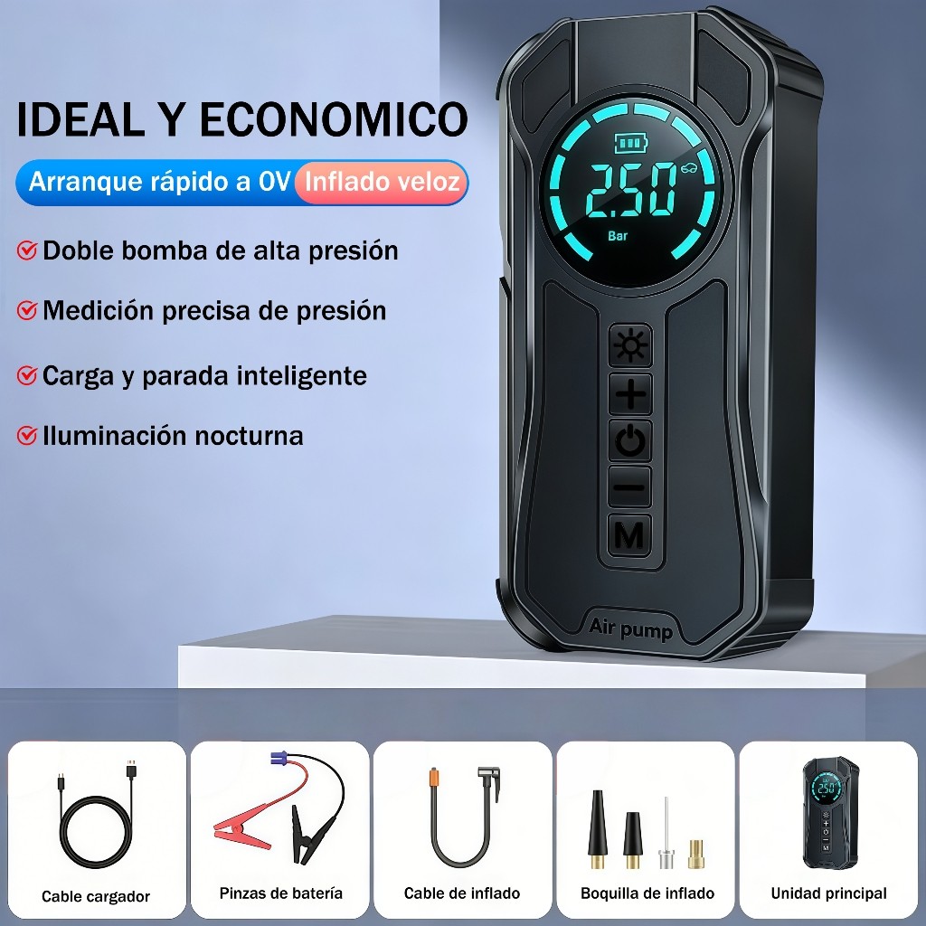 Detalhes do Compressor de Ar Portátil Digital Recarregável Inflador Pneu Carro Moto Bike USB LED