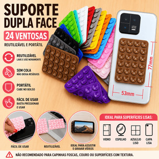 Suporte Multifuncional Reutilizável com Ventosas Dupla Face p/ Celular | Fixação e Pratic…