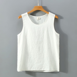 Camiseta masculina de linho puro sem mangas, camiseta branca de linho, novo estilo chinês retrô chinês, camiseta de linh