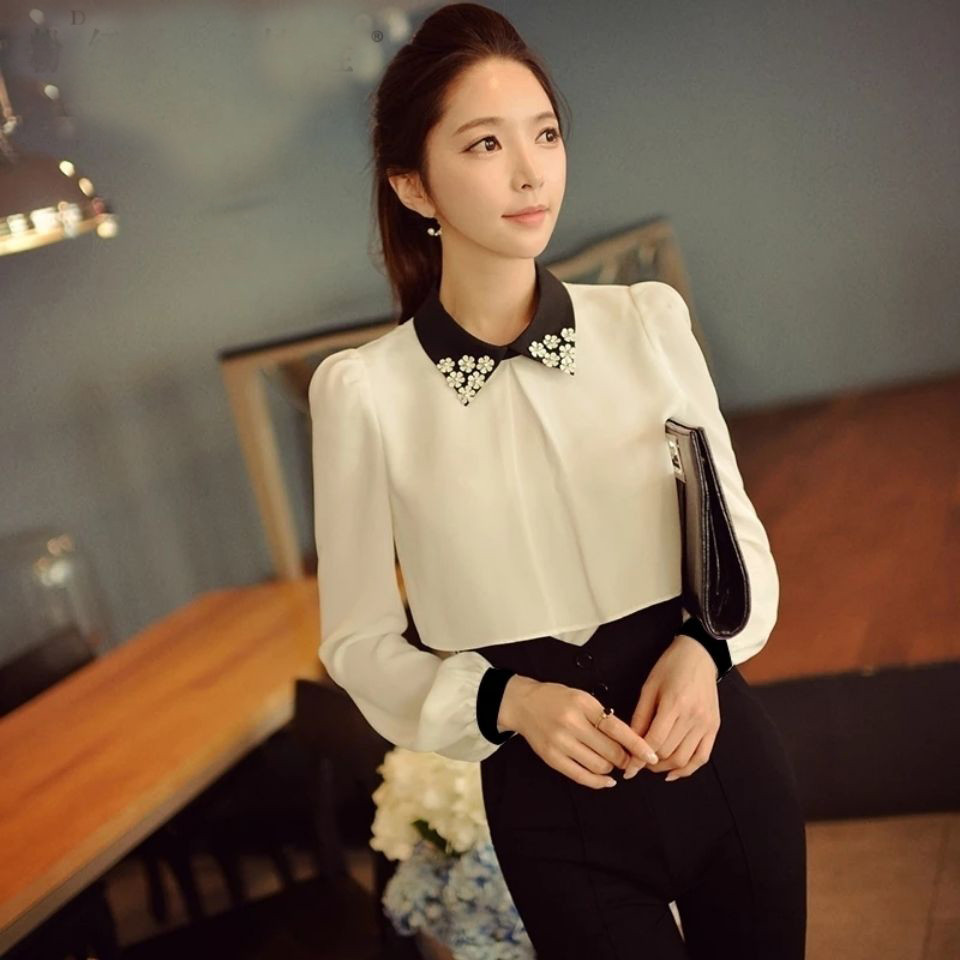 Little Lord 5010 Camisa de Manga Comprida Feminina Novo Estilo Versão Coreana Elegante Slim-Fit Chiffon Camisa Top Littl