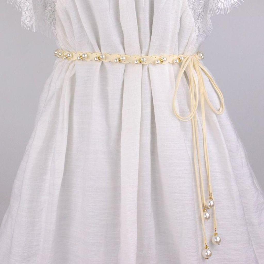 Moda pérola cintura corrente feminina cinto fino vestido simples All-Match cintura corda elegante combinando saia cinto 