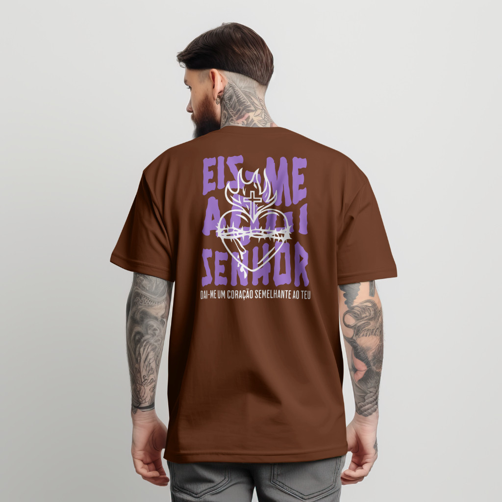 Camiseta Premium em Algodão Puro Cristã Oversized Streetwear Unisex Camisa 100% Algodão Eis-me aqui Senhor