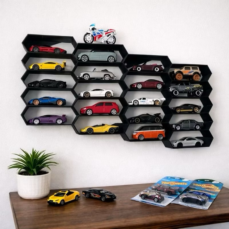 Display Hexagonal para Miniaturas 1:64 | Expositor de Parede para 5 ou 10 Carrinhos | Hot Wheels, Matchbox e Mini GT