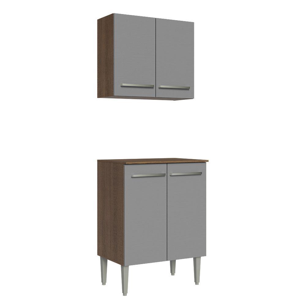 Kit com Armário Aéreo e Balcão 64cm Rustic/Cinza Emilly Madesa XJ