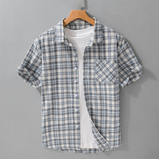 2025 verão novo estilo camisa de manga curta masculina qualidade juventude Casual xadrez 100% algodão camisa de algodão 