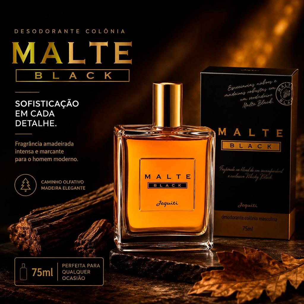 Desodorante Colônia Malte Black Masculino Amadeirado Elegante 75ml - Jequiti