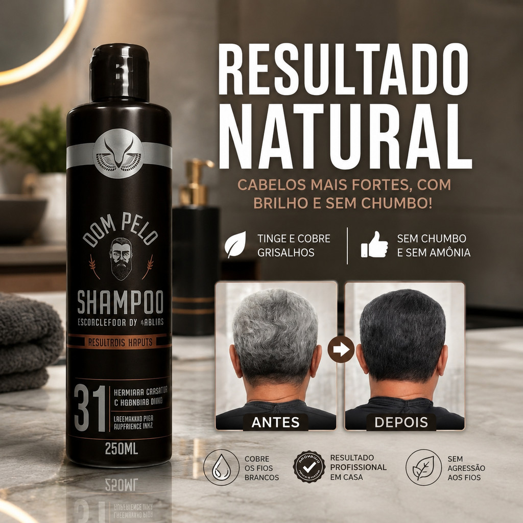 Shampoo Escurecedor De Cabelos 3 Em 1 Unissex Brancos Grisalhos Dom Pelo - 250ml