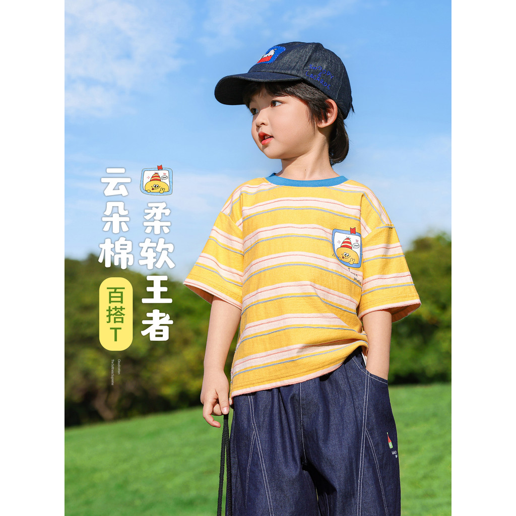 Meninos de manga curta crianças verão camiseta 2026 novo estilo meninos verão topos crianças meia manga roupas listradas