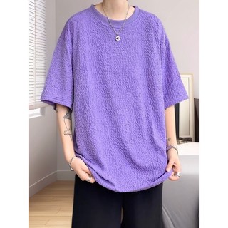 Drape gelo seda de manga curta camiseta masculina verão fino novo estilo 2025 High-End sentimento tamanho grande camiset