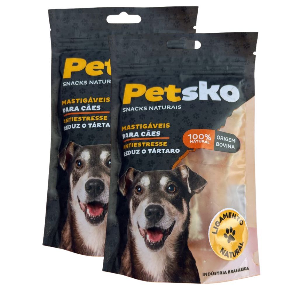 Kit 2 Petiscos Mastigáveis para Cães Petsko Ligamento Bovino Desidratado com 3 Unidades