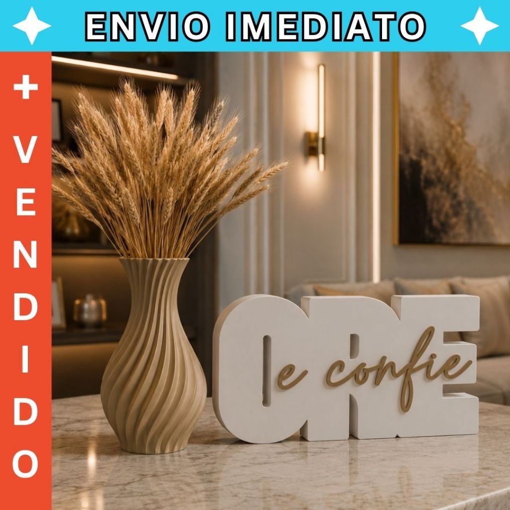 KIT Decorativo “Ore e Confie” com Vaso Fé, Design Moderno Decoração Vaso e Letreiro Grande