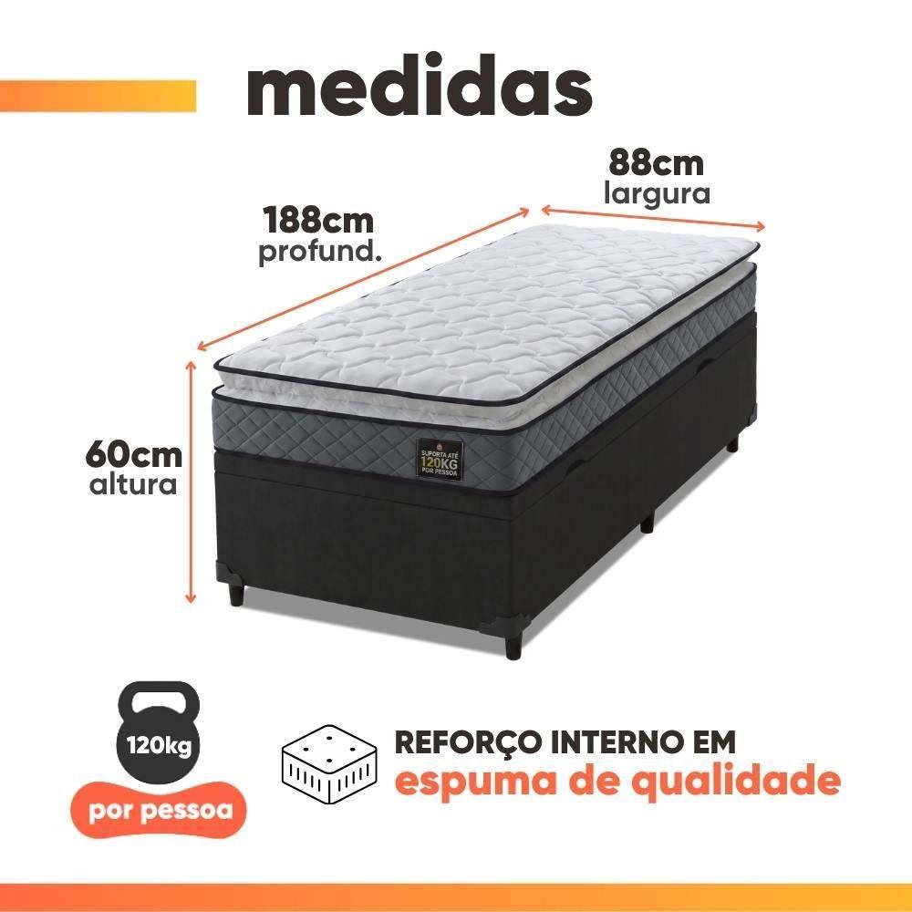 Cama Box Baú Solteiro Colchão Espuma D33 Pillow Top Millenium 88x188x60cm Cinza/Preto Hellen - Supor · foto 2