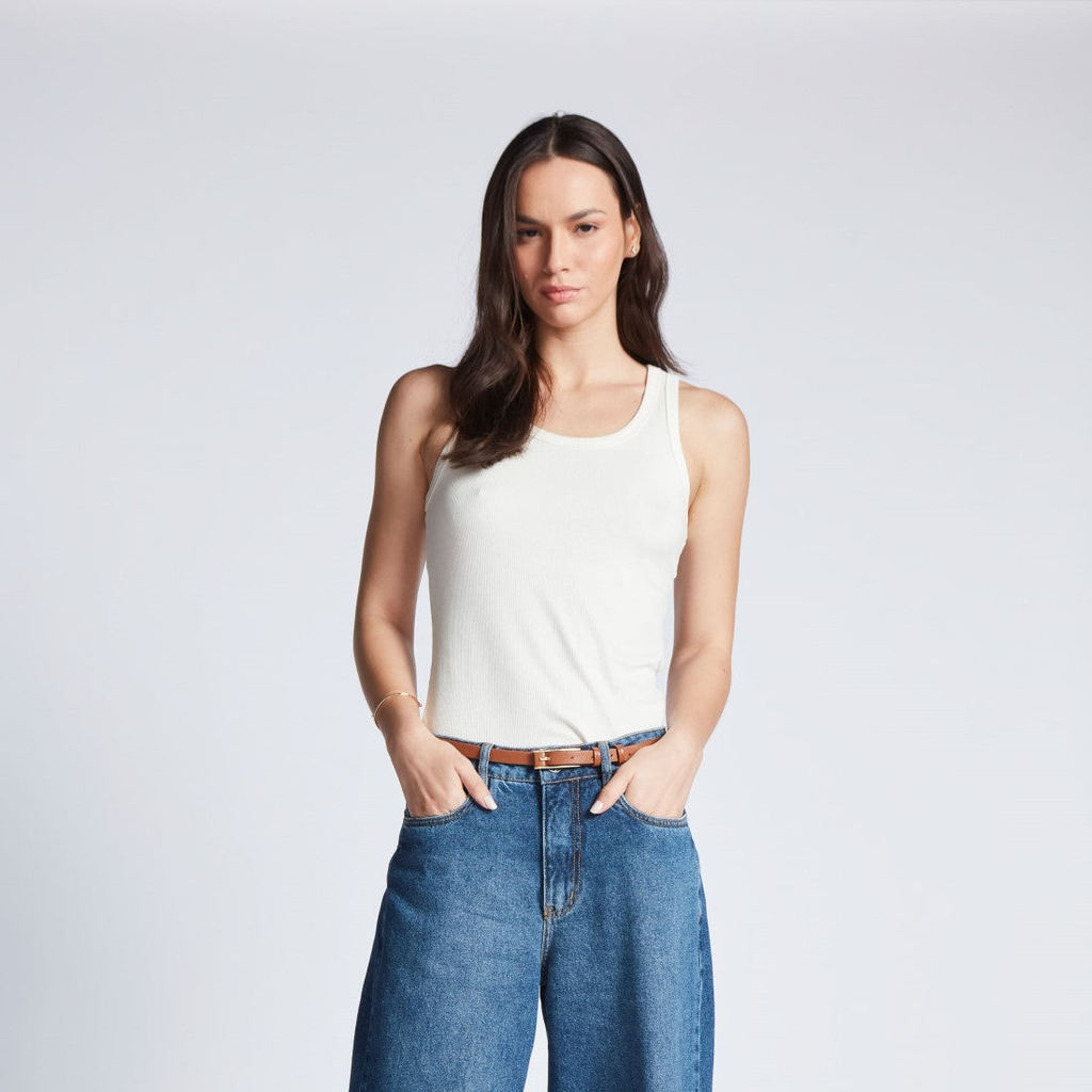 Regata Feminina Canelada Off-White Slim 98% Viscose 2% Elastano
