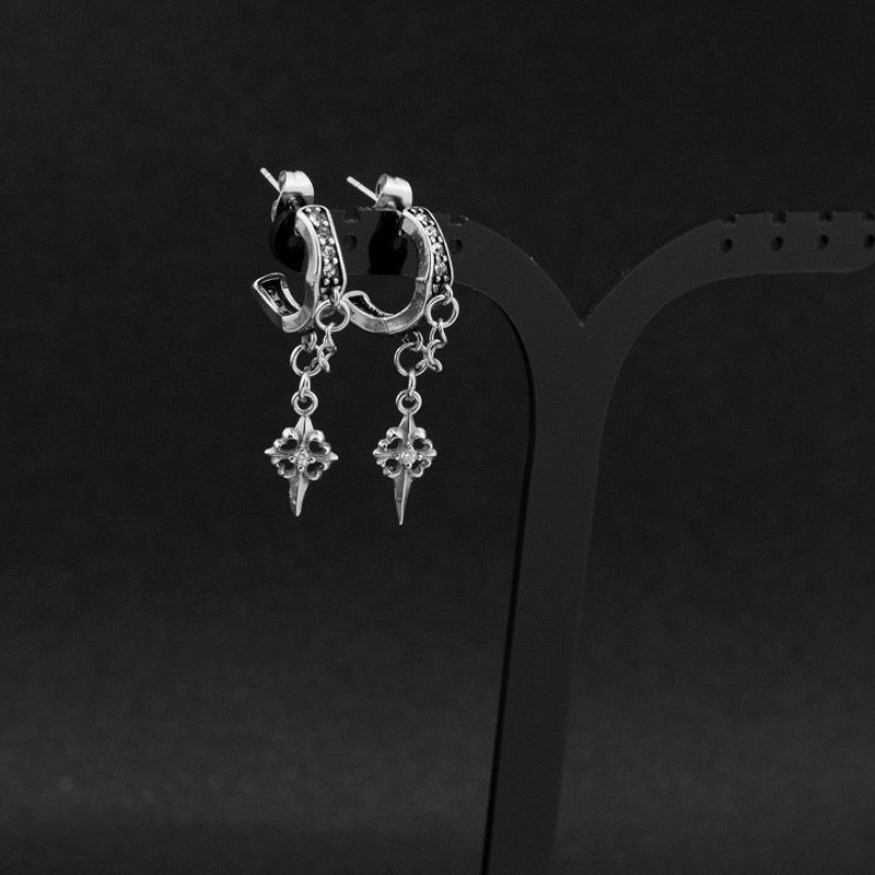 Brincos de cruz de fundição de aço de titânio estilo escuro Punk ins brincos casal semicírculo brincos de diamante