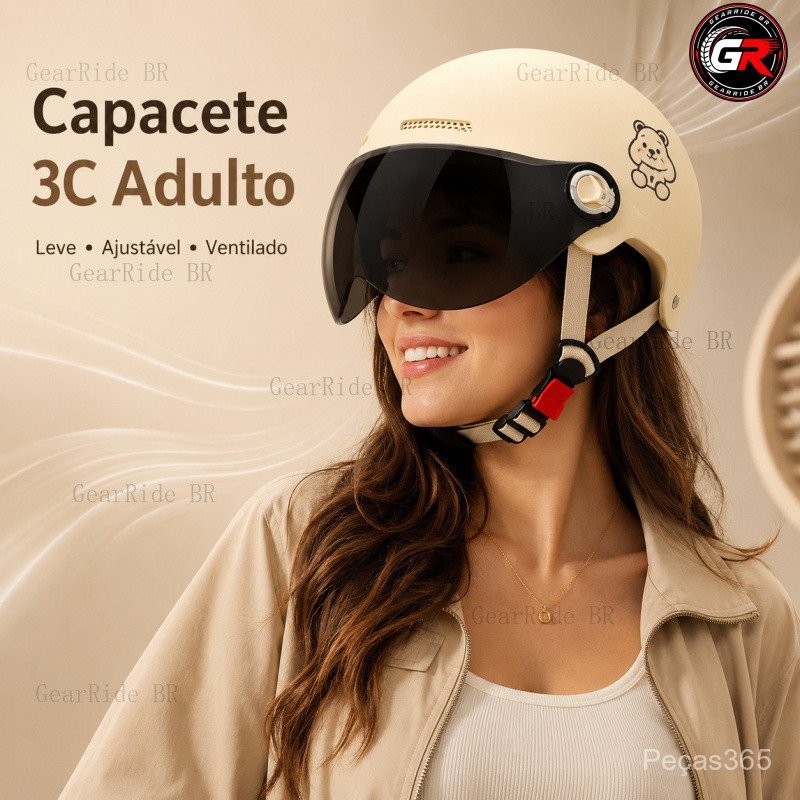 Capacete Meio Carro Moto Elétrico Universal 3C Adulto Desenho Animado