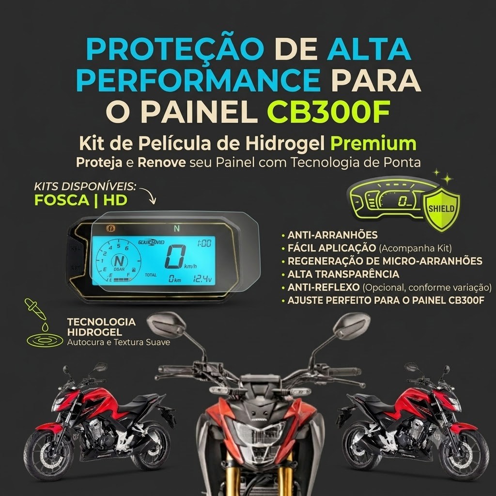 Protetor de Painel Hidrogel Honda CB300F Twister 2023 2024 2025 2026 Película Transparente Fosca