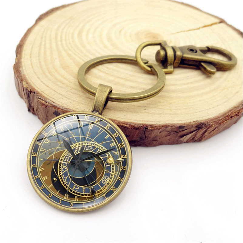 Praga relógio astronômico padrão tempo Gem chaveiro mostrador astronômico fecho lagosta pingente chaveiro lembrança