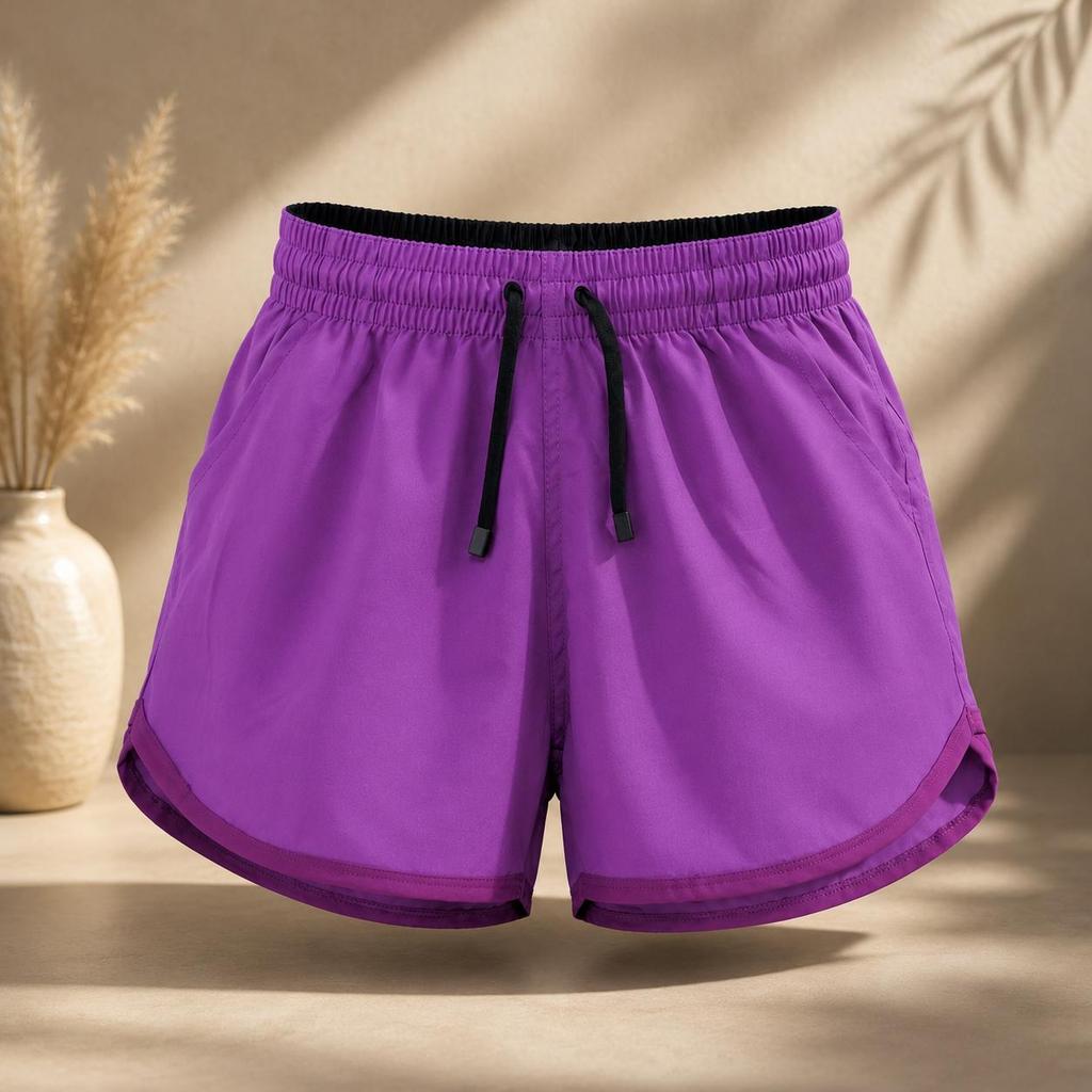 Short Tactel Roxo Estiloso com Elastano Feminino para Academia, Piscina e Dia a Dia com Bolso Lateral