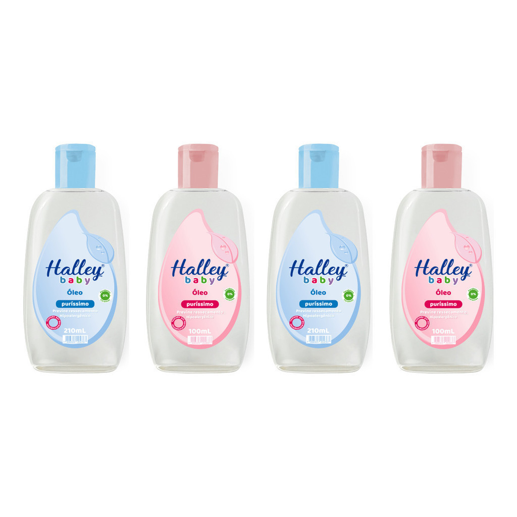 4 Óleos Infantis Halley Baby Azul E Rosa Previne Assaduras