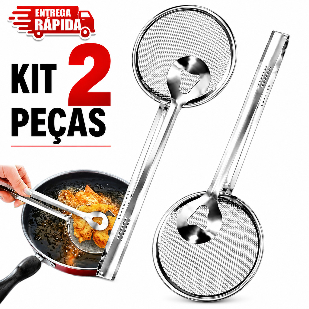 Kit 2 Escumadeira Pescadora Para Fritura C/pegador Em Inox 2 Em 1 Variáveis Utilidades Premium