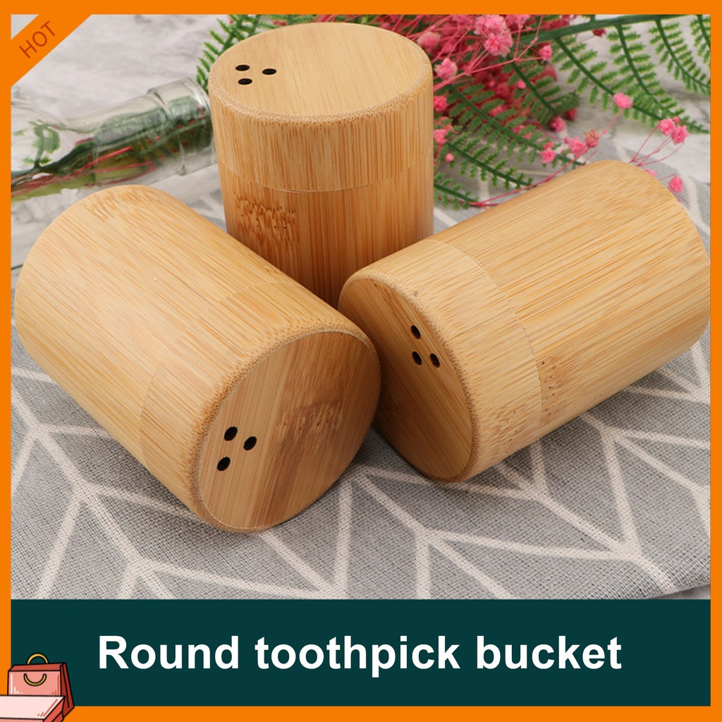 [EDR] Caixa de Armazenamento de Palitos de Dente em Bambu à Prova de Poeira, Grande Capacidade, Dispensador Redondo para