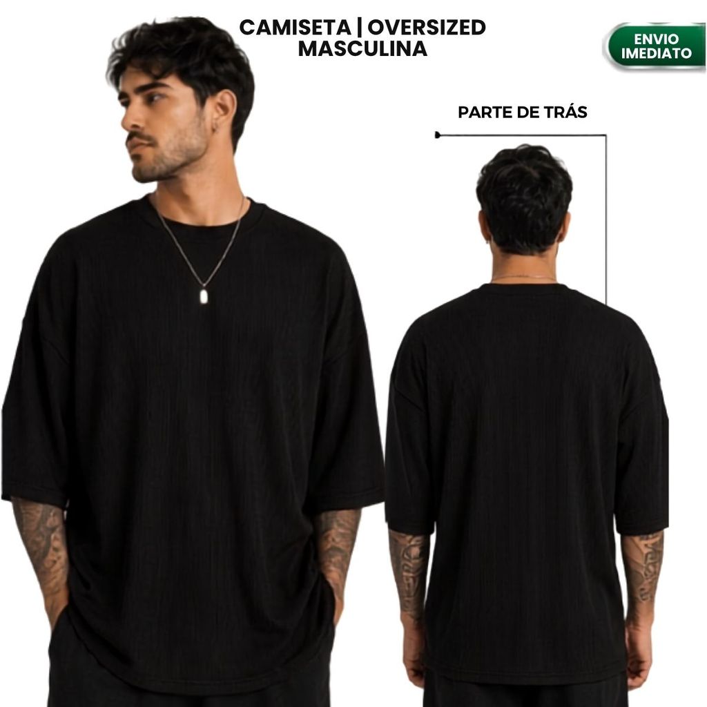 Camiseta Masculina Oversized Canelada Premium Ribana Streetwear Básica Casual Moda Rua Verão