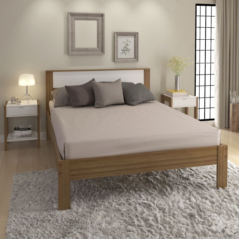 Cama de Casal Bege/Amêndoa/Branco