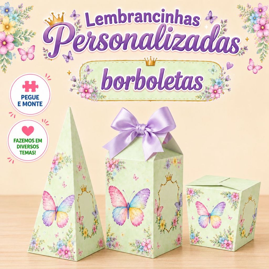 Kit Festa Borboletas Coloridas Personalizado | Lembrancinha de Festa | Caixinhas | Aniversário Infantil