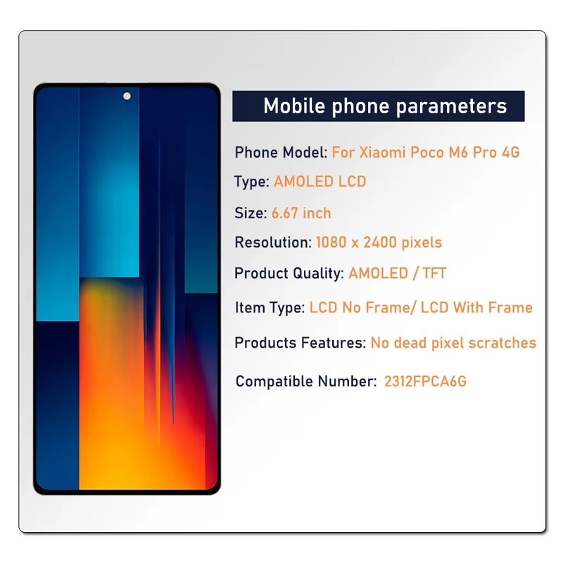 6.67 " AMOLED Para Xiaomi Poco M6 Pro 4G LCD 2312FPCA6G Display Digitador Da Tel
