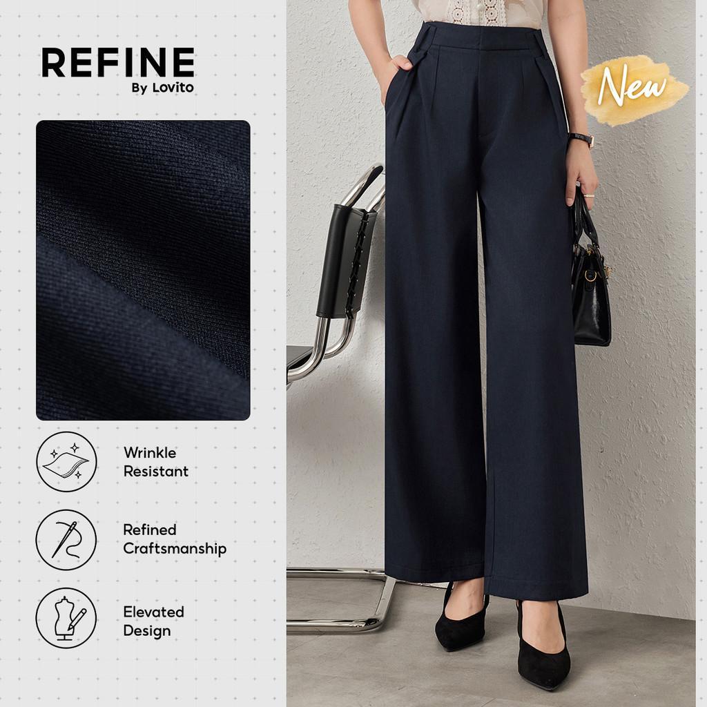(New Arrival) (Refine by Lovito) Calça Social AntiAmarrotada Drapeada Bolso Azul